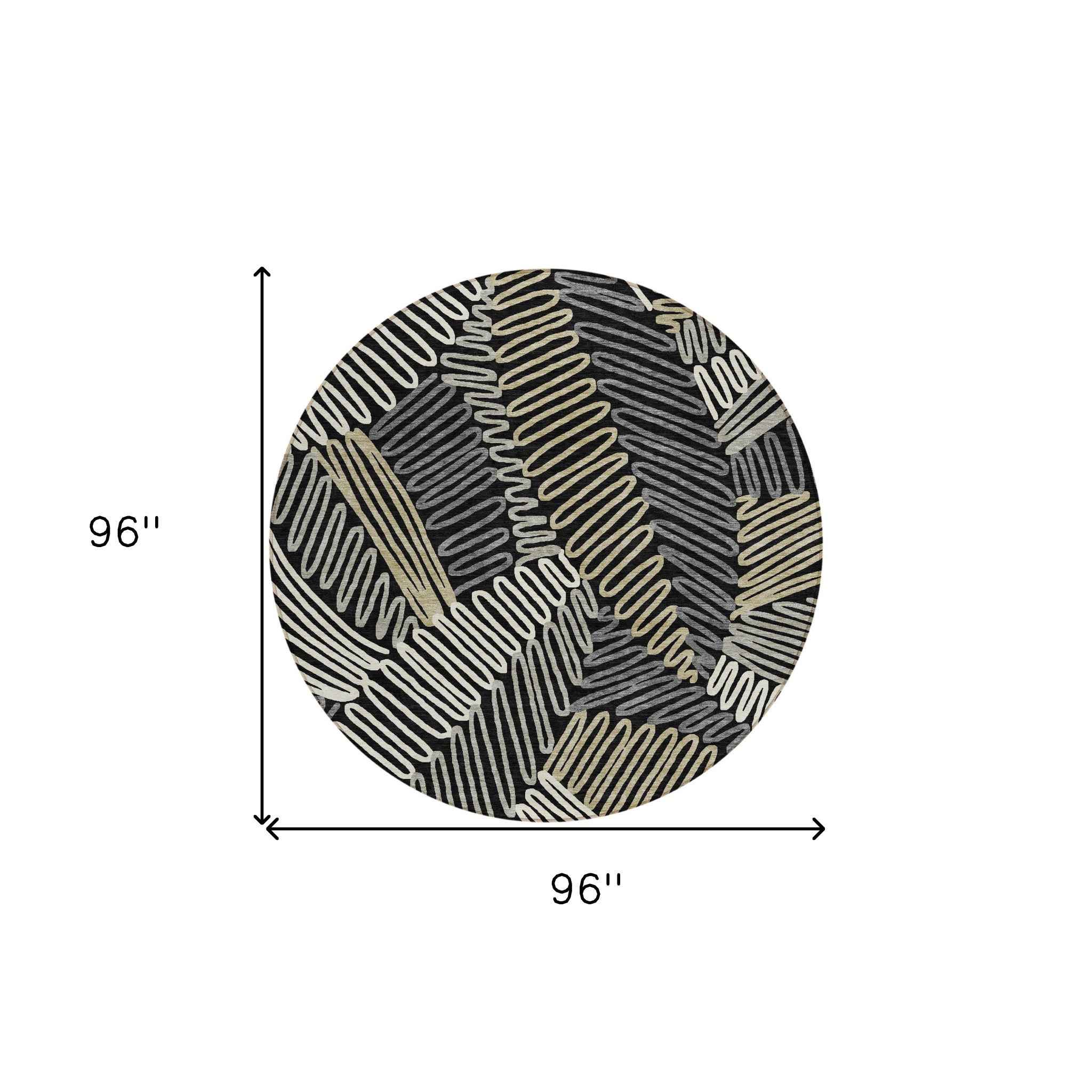 8' Black Gray And Ivory Round Floral Washable Indoor Outdoor Area Rug