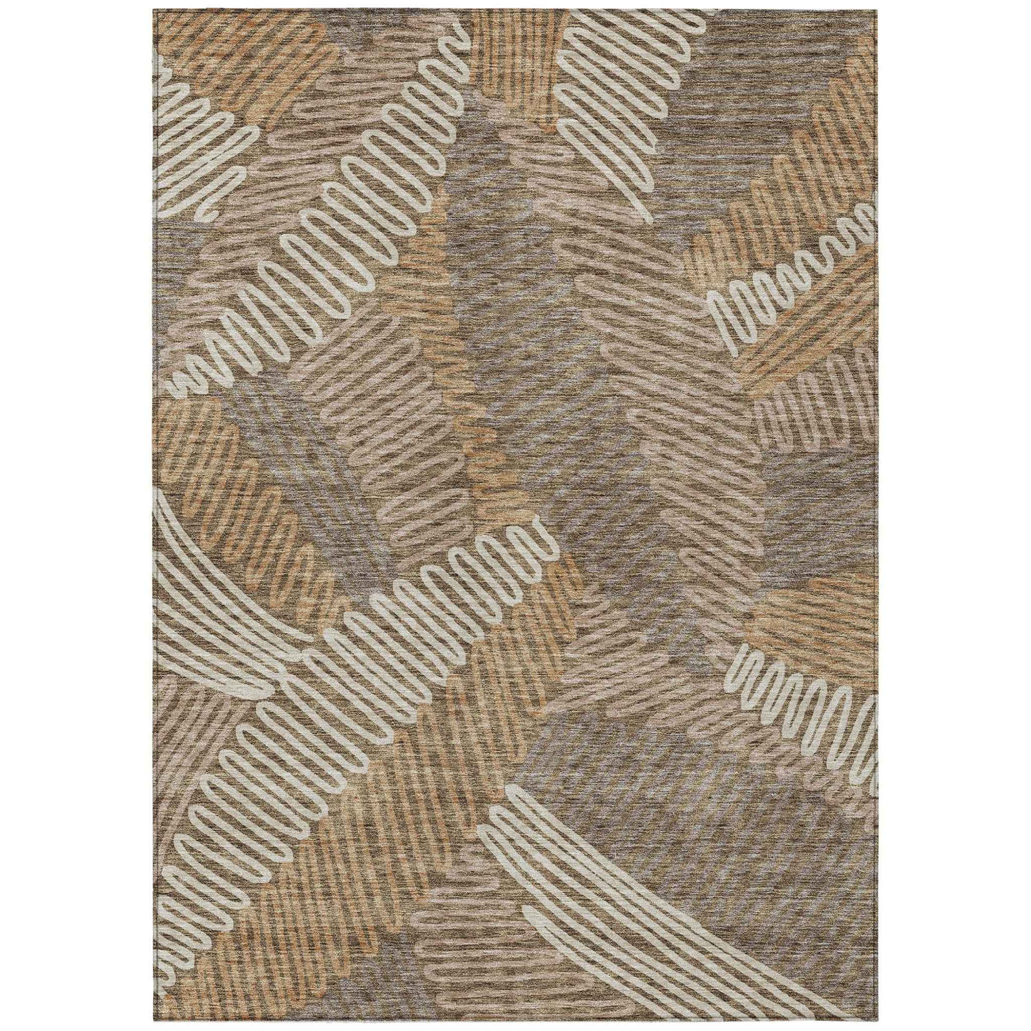 3' X 5' Brown And Ivory Floral Washable Indoor Outdoor Area Rug