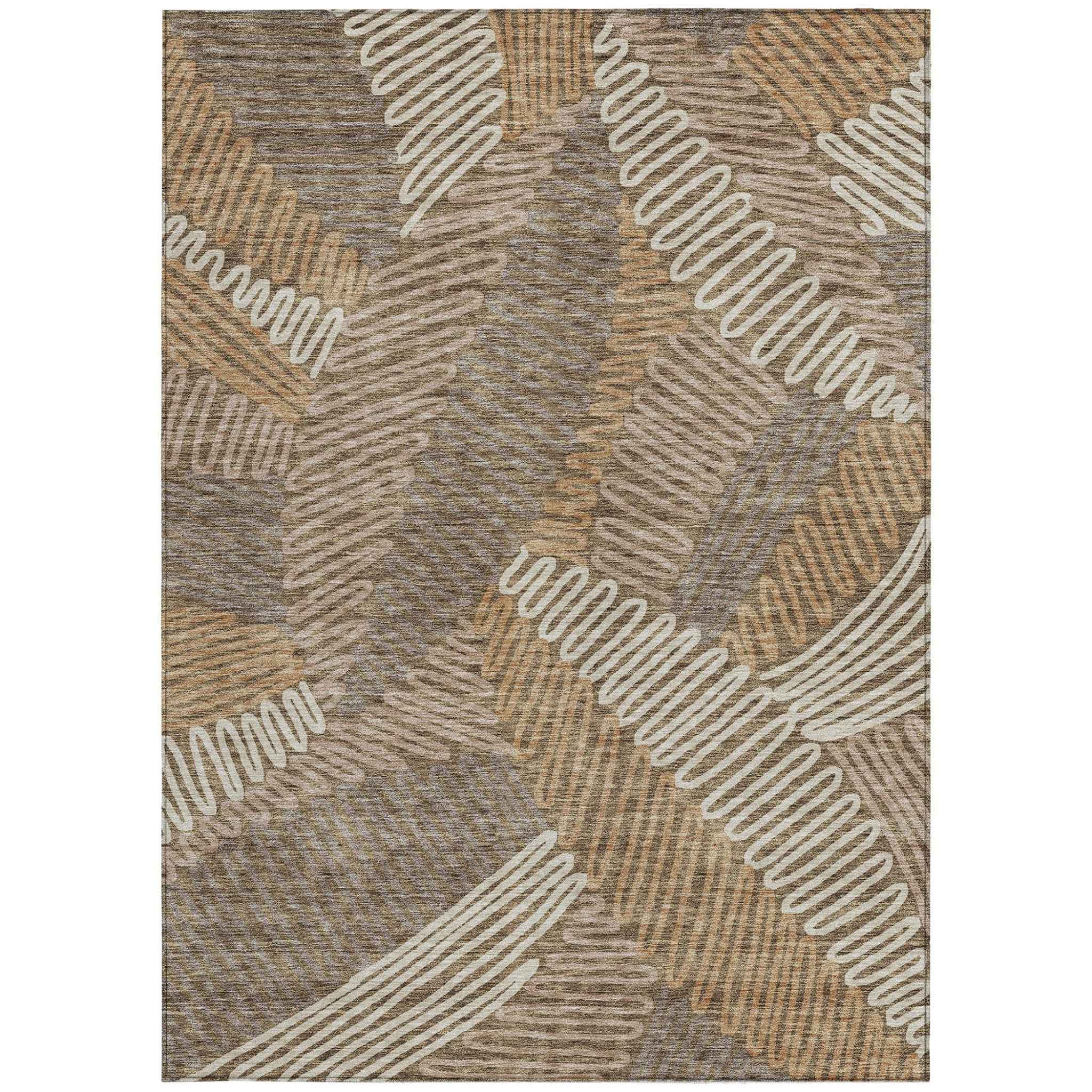 3' X 5' Brown And Ivory Floral Washable Indoor Outdoor Area Rug