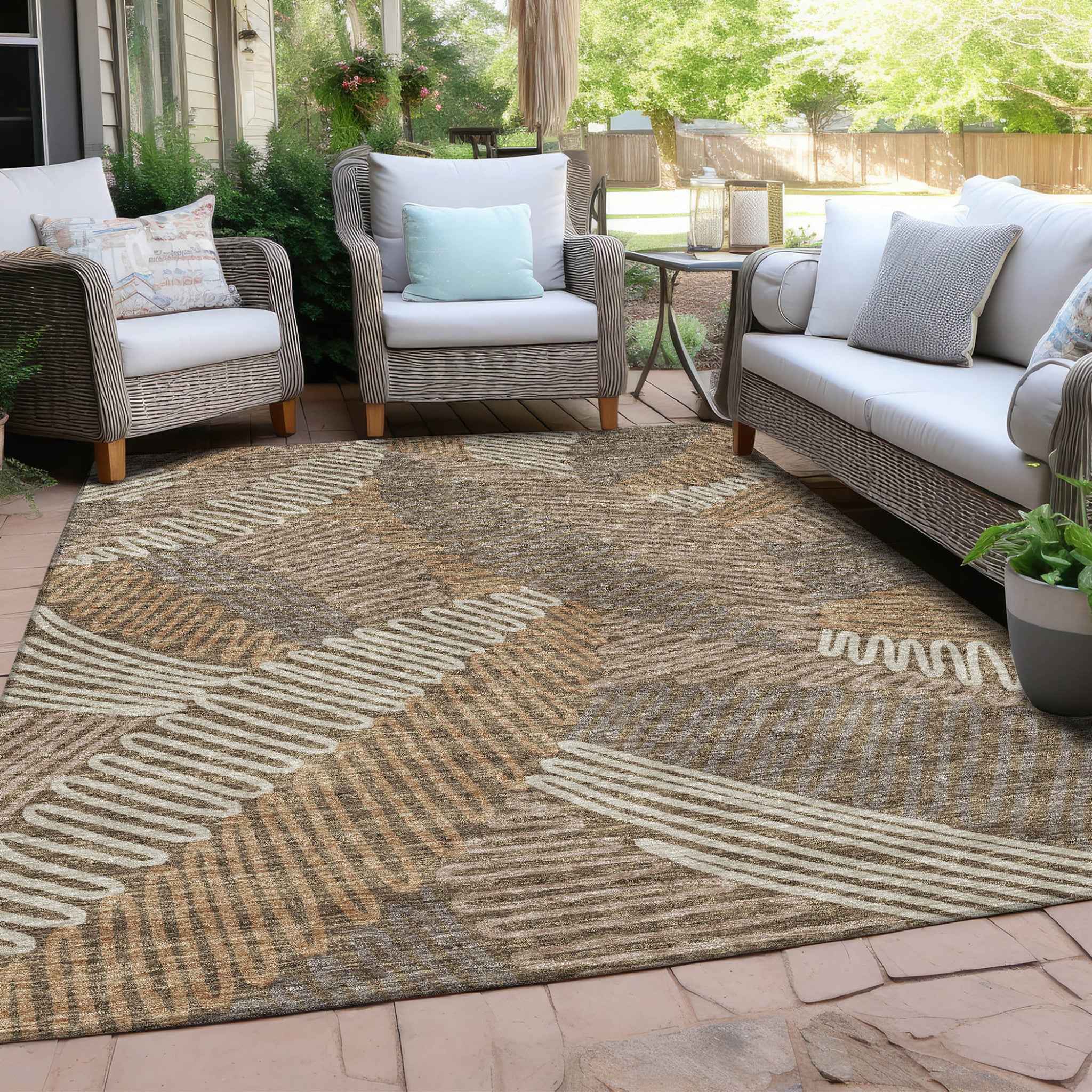 3' X 5' Brown And Ivory Floral Washable Indoor Outdoor Area Rug