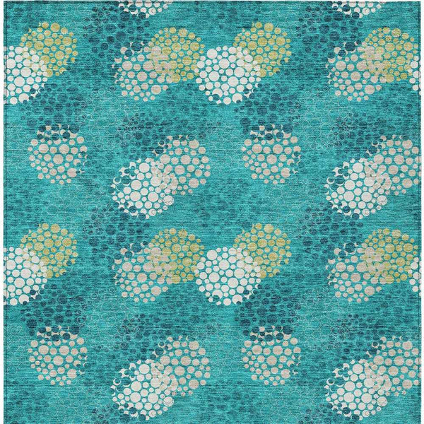 8' X 10' Emerald Gray And Ivory Polka Dot Washable Indoor Outdoor Area Rug