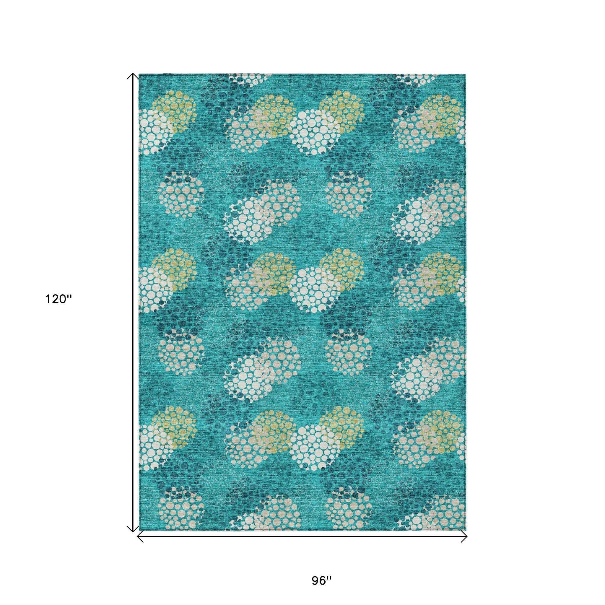 8' X 10' Emerald Gray And Ivory Polka Dot Washable Indoor Outdoor Area Rug