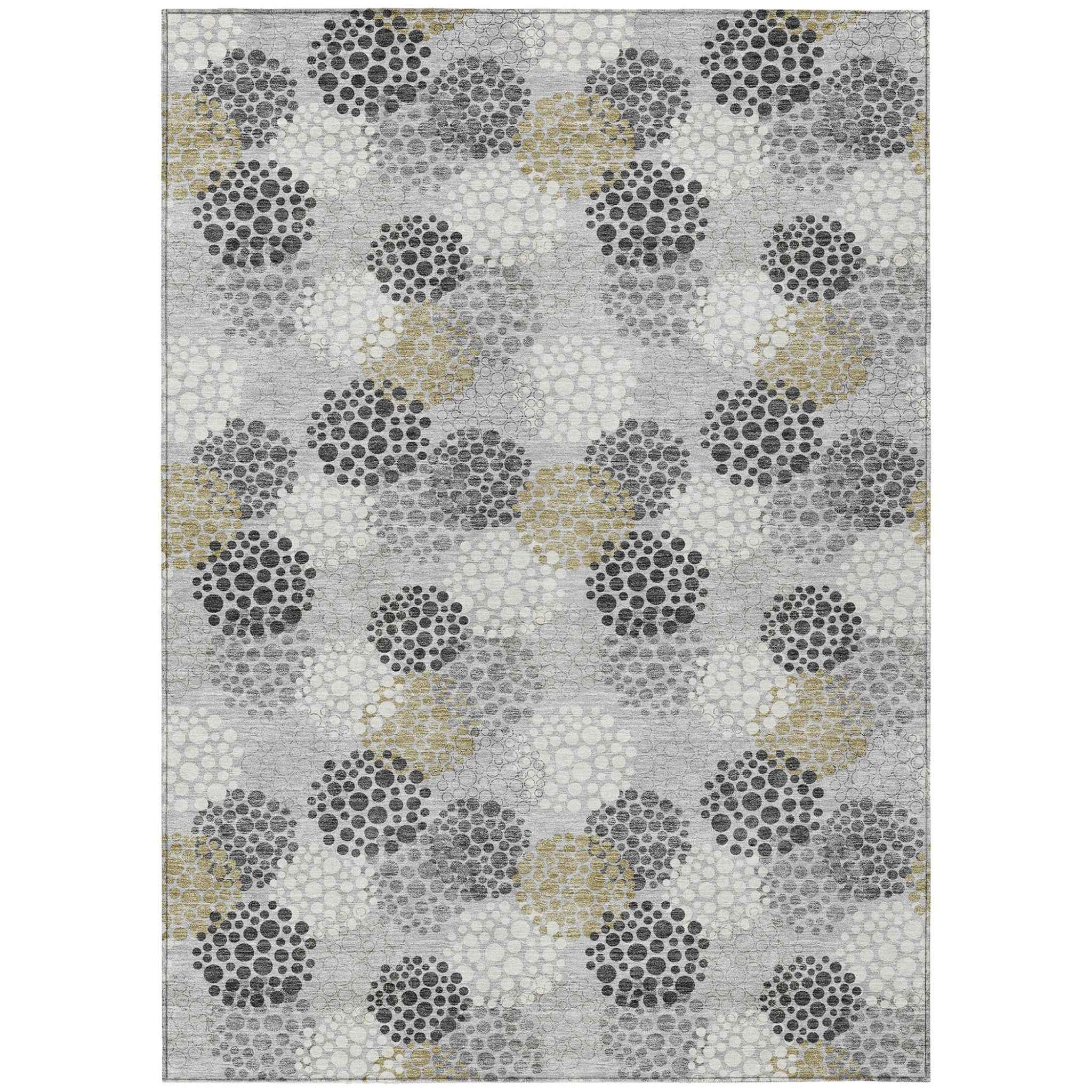 5' X 8' Gray Silver And Ivory Polka Dot Washable Indoor Outdoor Area Rug