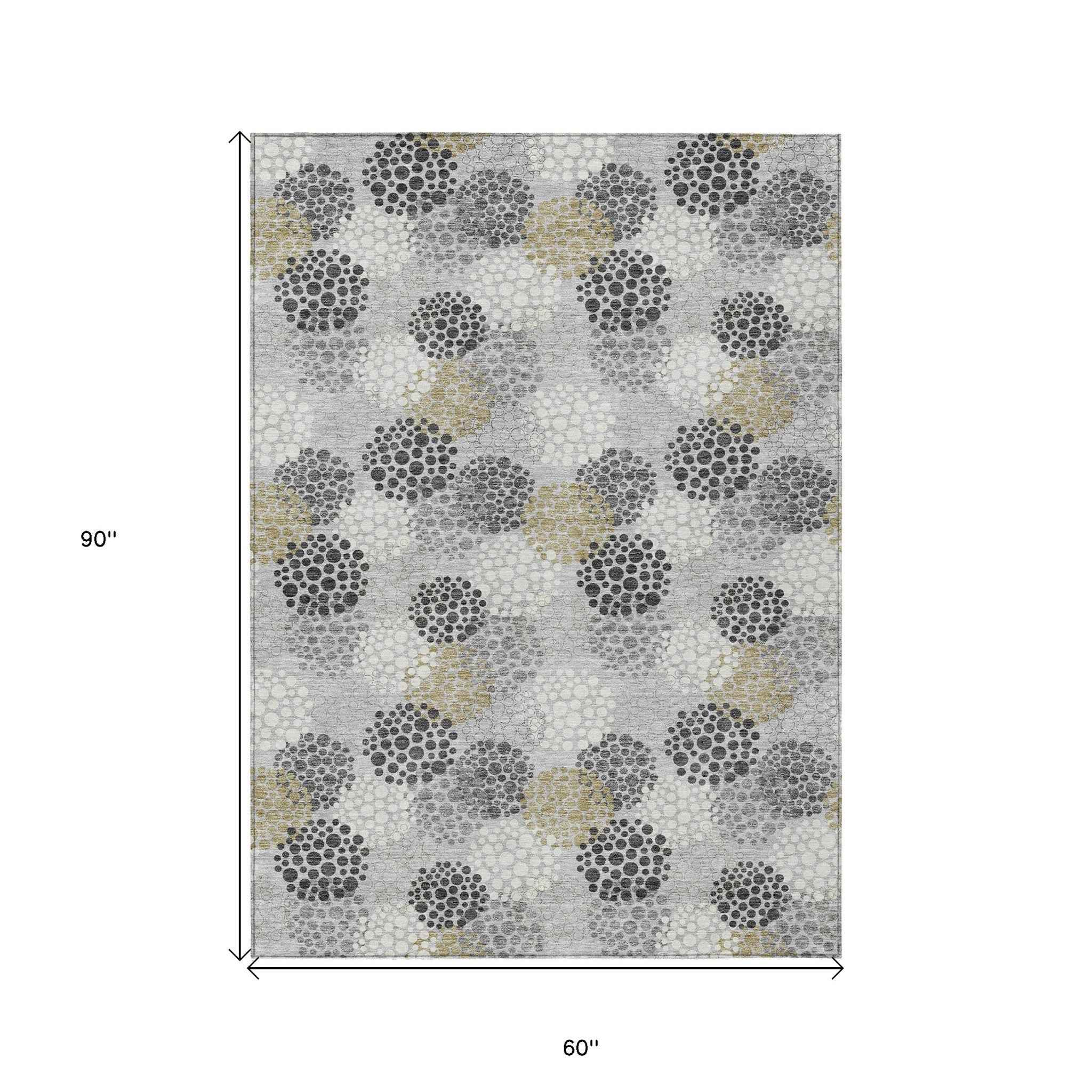 5' X 8' Gray Silver And Ivory Polka Dot Washable Indoor Outdoor Area Rug
