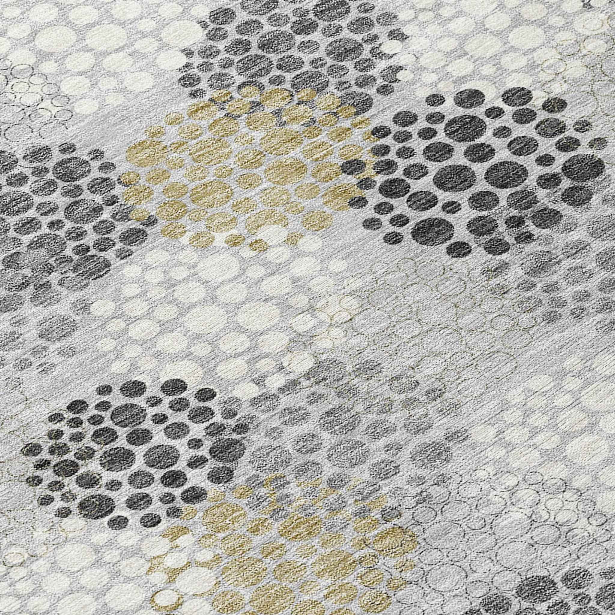 5' X 8' Gray Silver And Ivory Polka Dot Washable Indoor Outdoor Area Rug