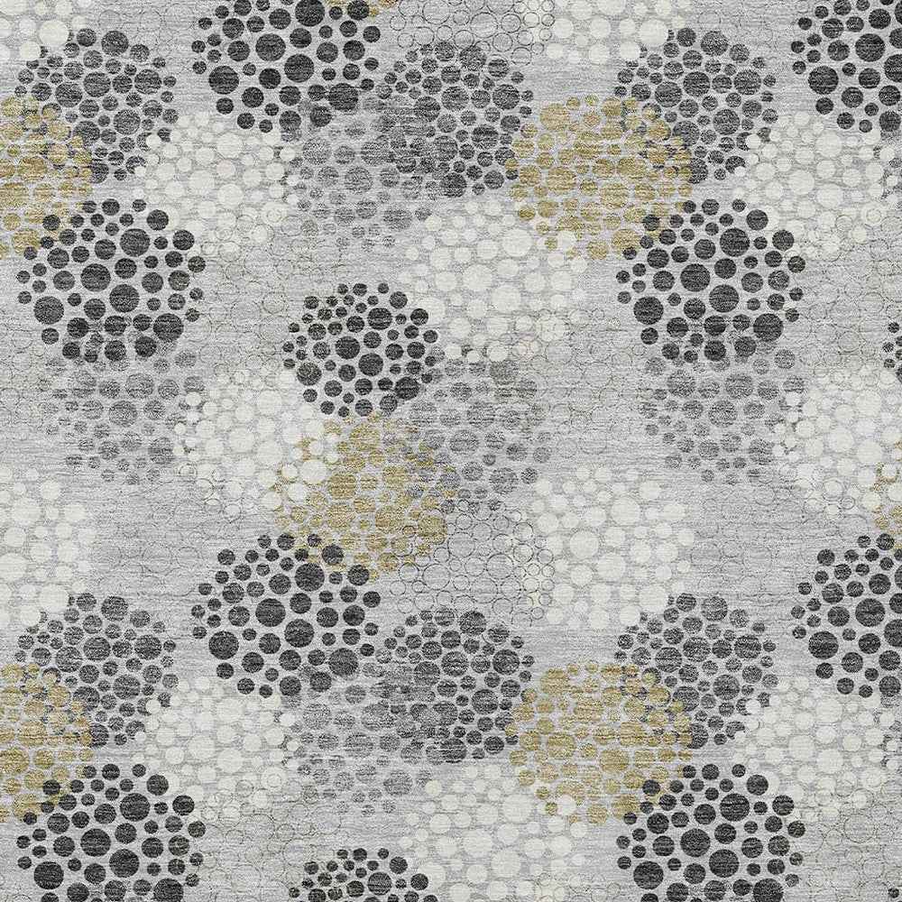 5' X 8' Gray Silver And Ivory Polka Dot Washable Indoor Outdoor Area Rug