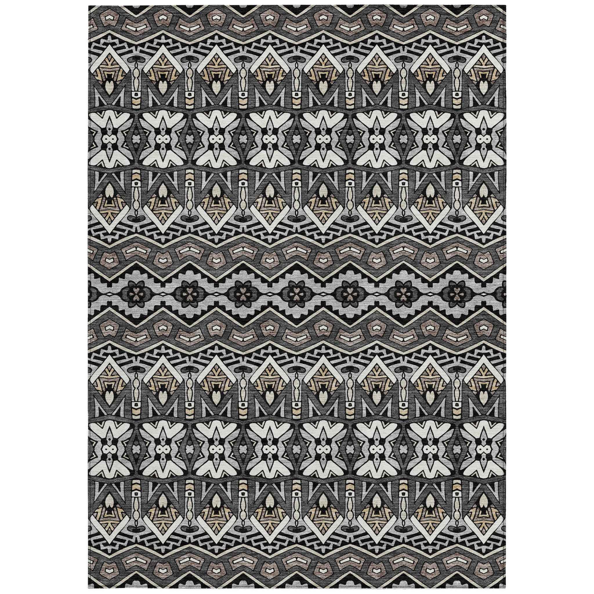 5' X 8' Charcoal Brown And Ivory Moroccan Washable Indoor Outdoor Area Rug