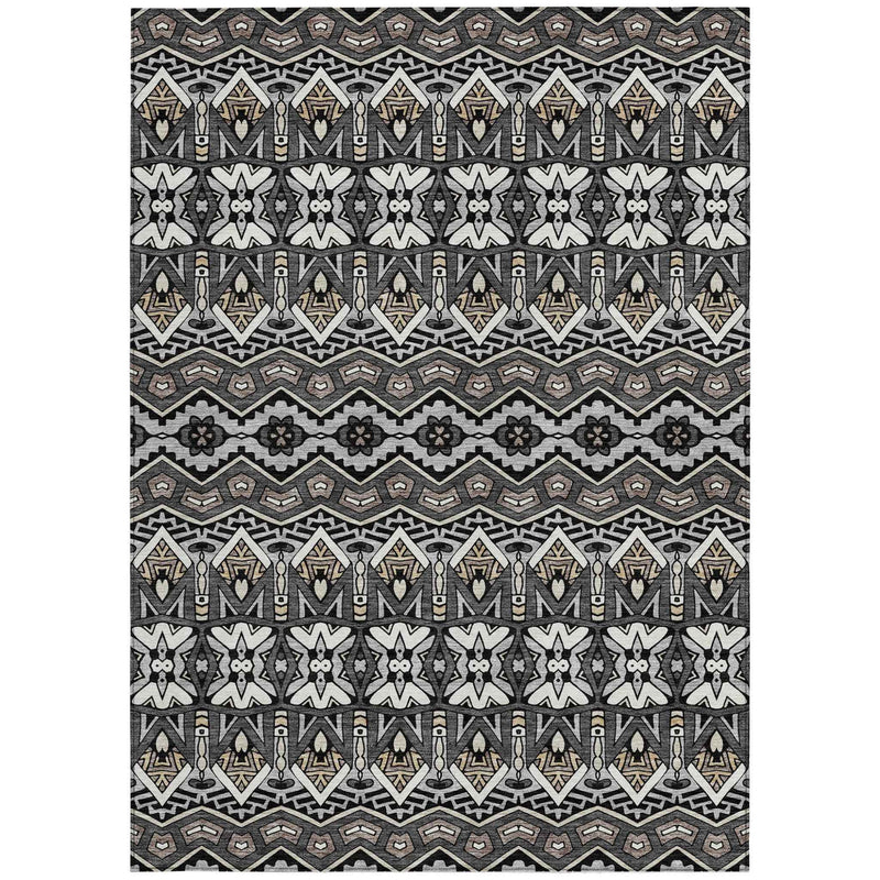 5' X 8' Charcoal Brown And Ivory Moroccan Washable Indoor Outdoor Area Rug