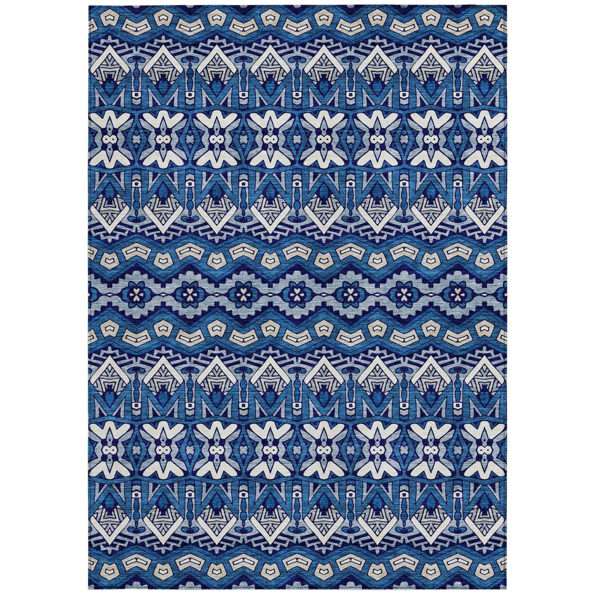 3' X 5' Navy Blue And Ivory Moroccan Washable Indoor Outdoor Area Rug