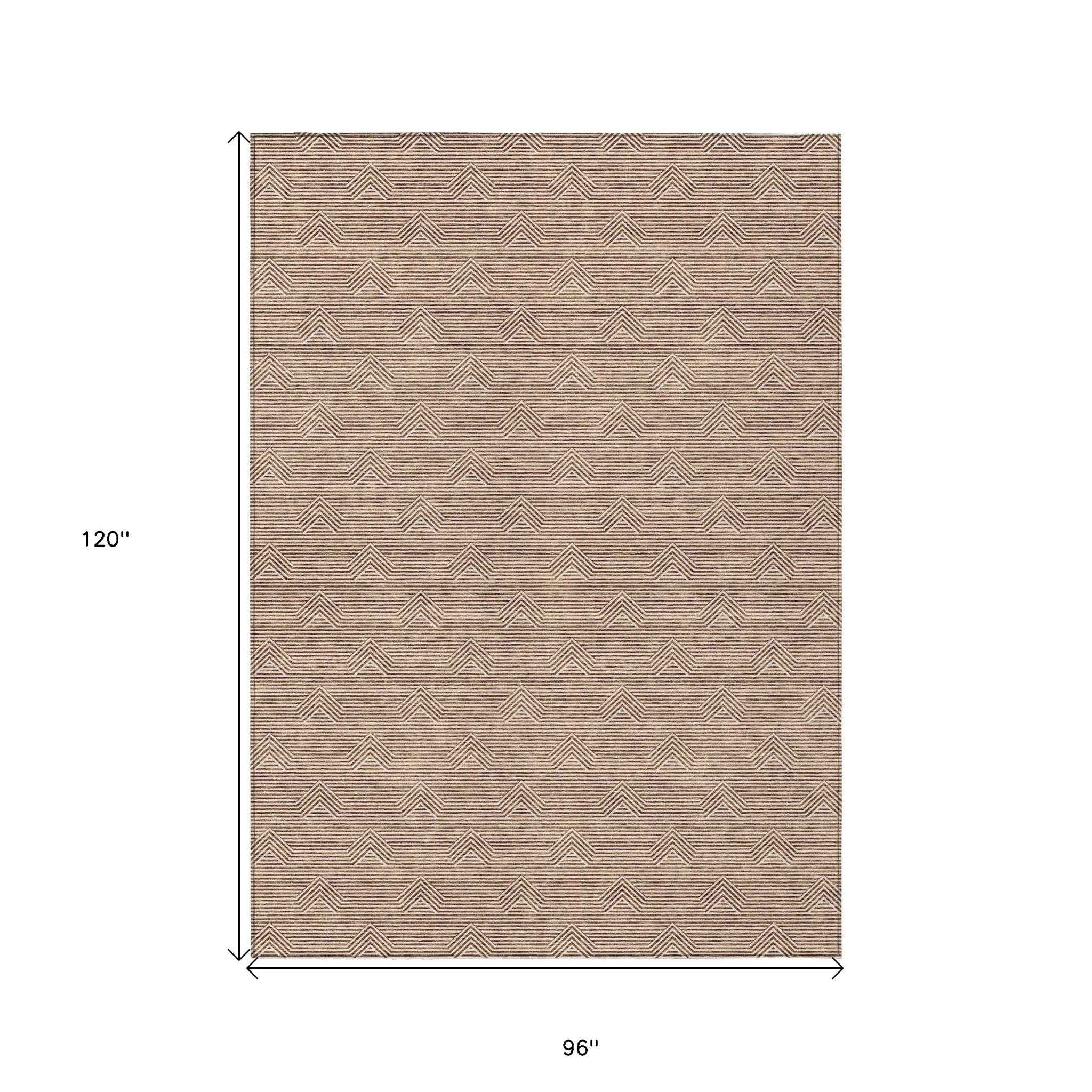 8' X 10' Brown And Beige Geometric Washable Indoor Outdoor Area Rug