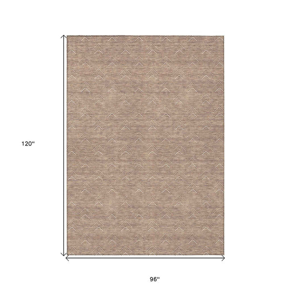 8' X 10' Brown And Beige Geometric Washable Indoor Outdoor Area Rug