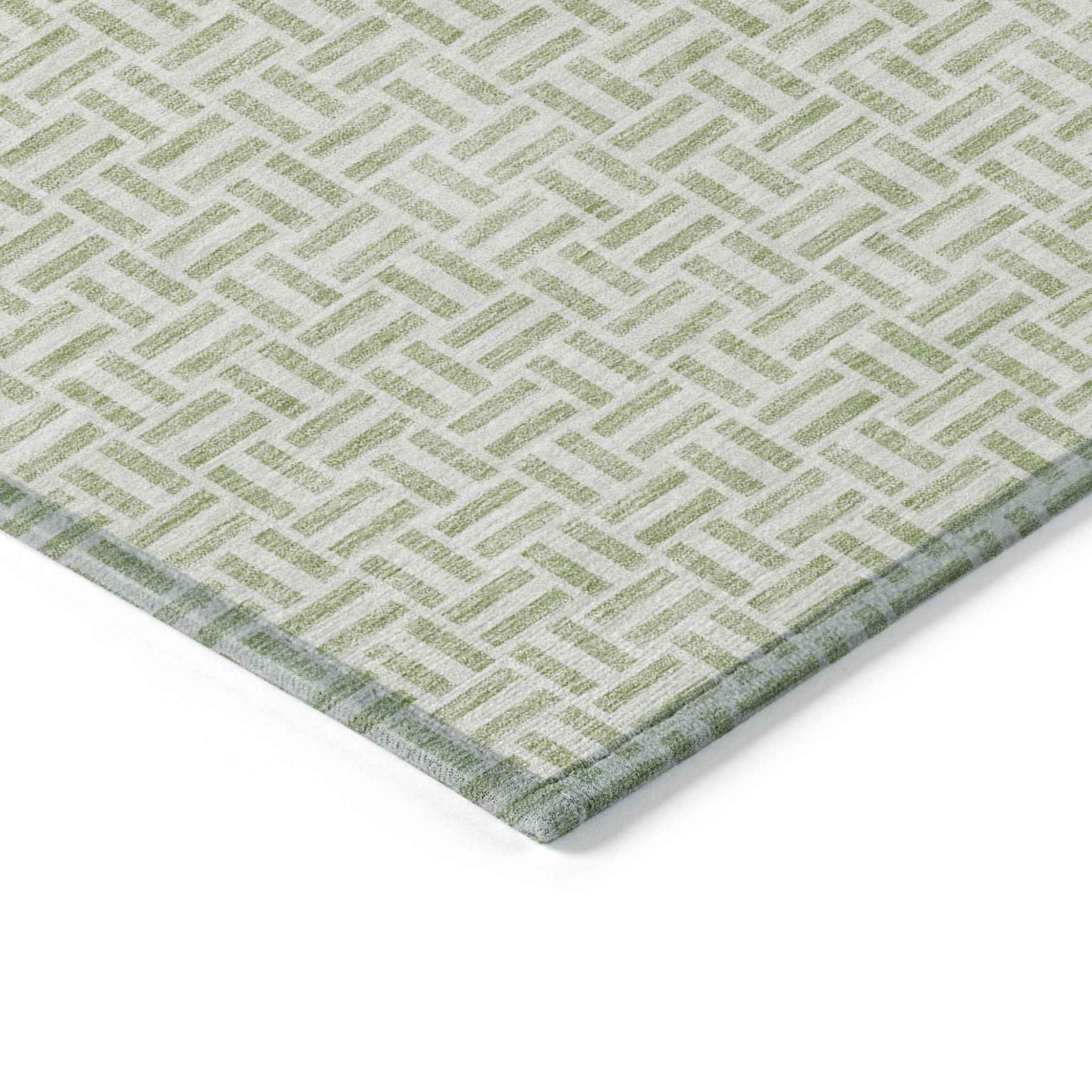 3' X 5' Artichoke Green And Gray Geometric Washable Indoor Outdoor Area Rug
