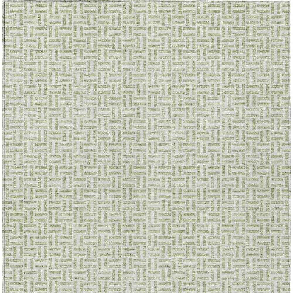 3' X 5' Artichoke Green And Gray Geometric Washable Indoor Outdoor Area Rug