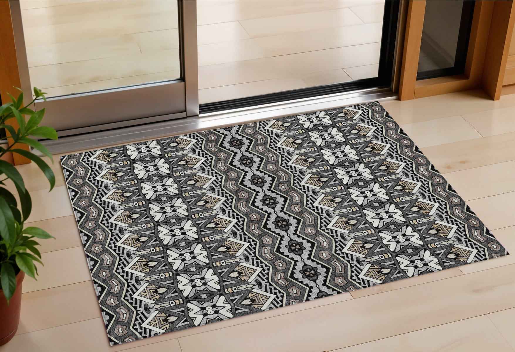 3' X 5' Charcoal Brown And Ivory Moroccan Washable Indoor Outdoor Area Rug