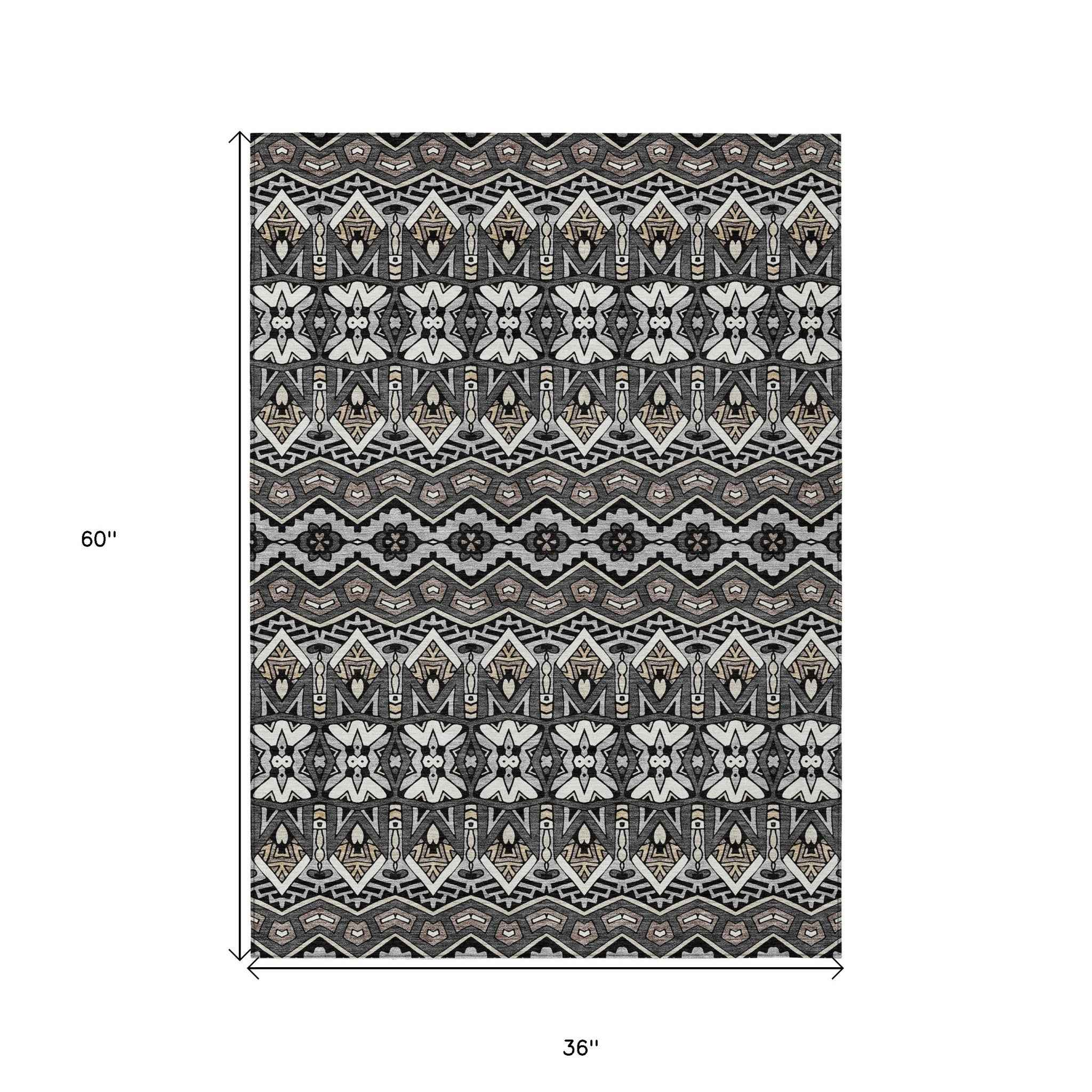 3' X 5' Charcoal Brown And Ivory Moroccan Washable Indoor Outdoor Area Rug