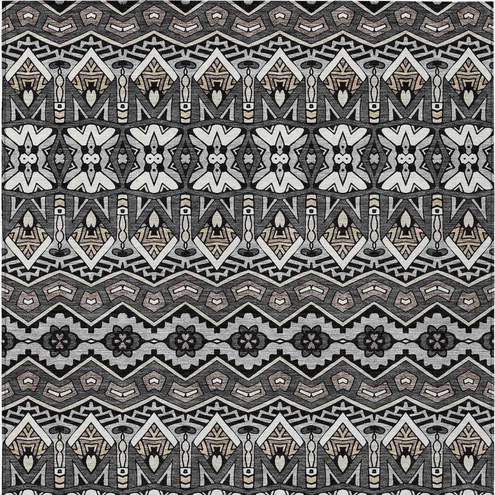 3' X 5' Charcoal Brown And Ivory Moroccan Washable Indoor Outdoor Area Rug