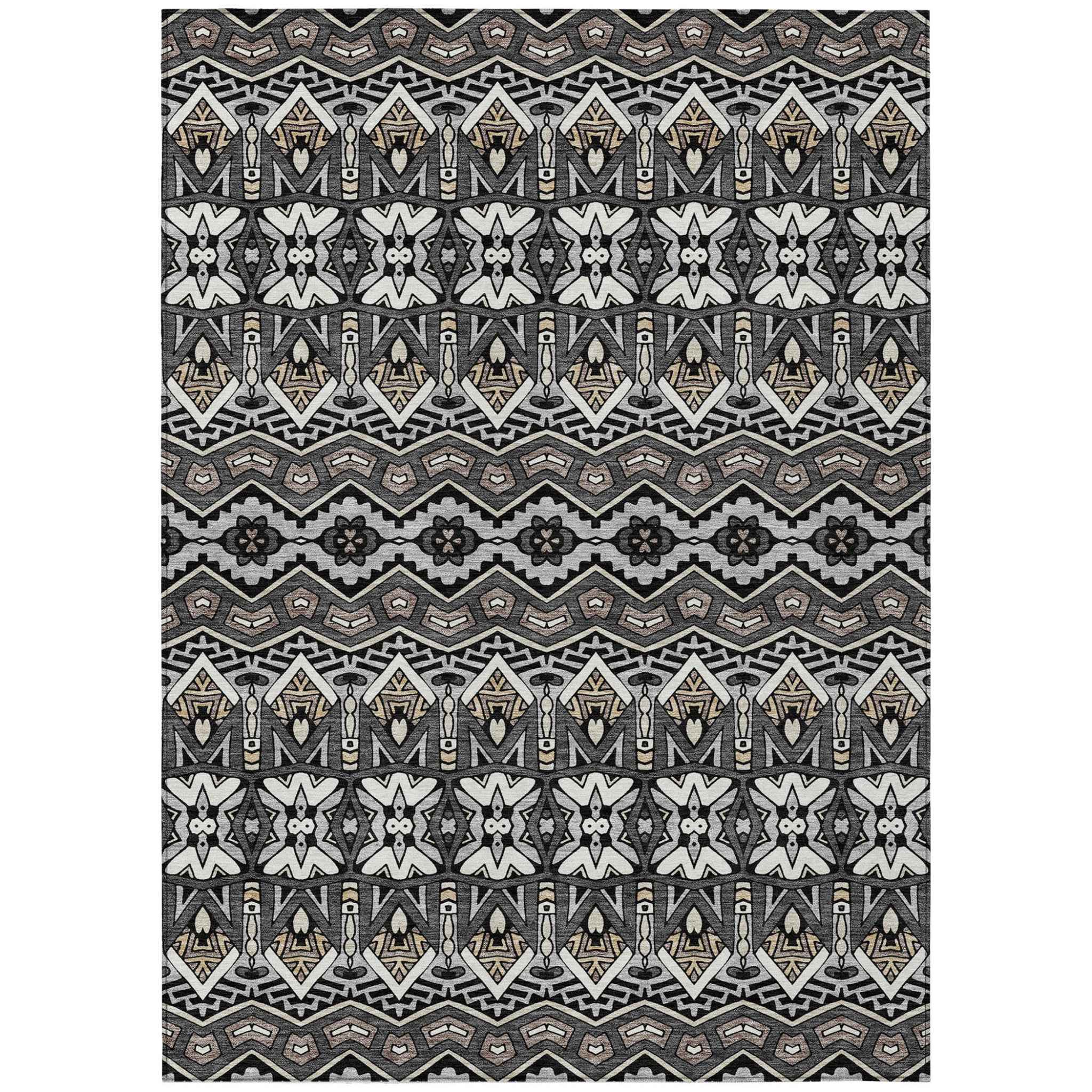 3' X 5' Charcoal Brown And Ivory Moroccan Washable Indoor Outdoor Area Rug