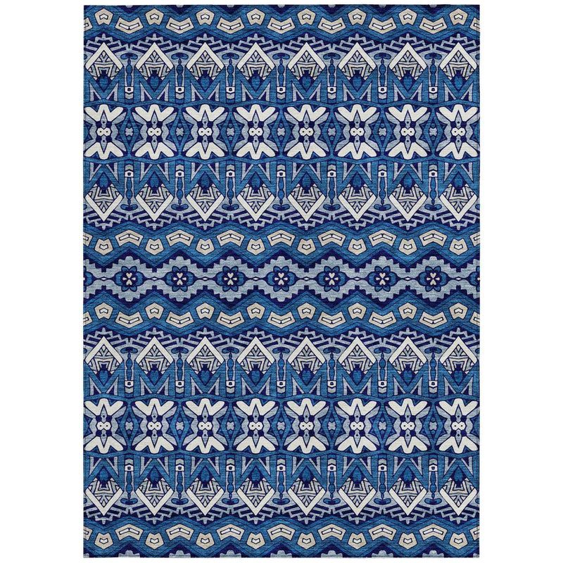 10' X 14' Navy Blue And Ivory Moroccan Washable Indoor Outdoor Area Rug