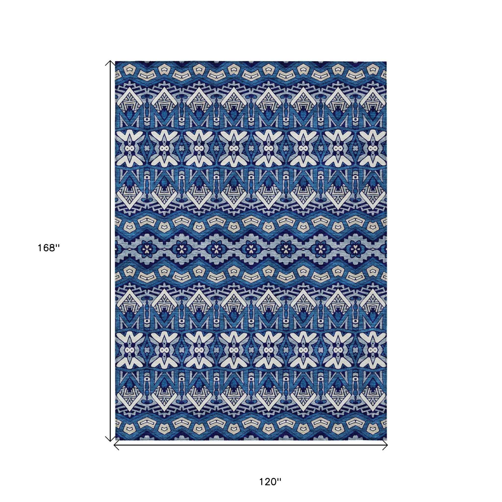 10' X 14' Navy Blue And Ivory Moroccan Washable Indoor Outdoor Area Rug