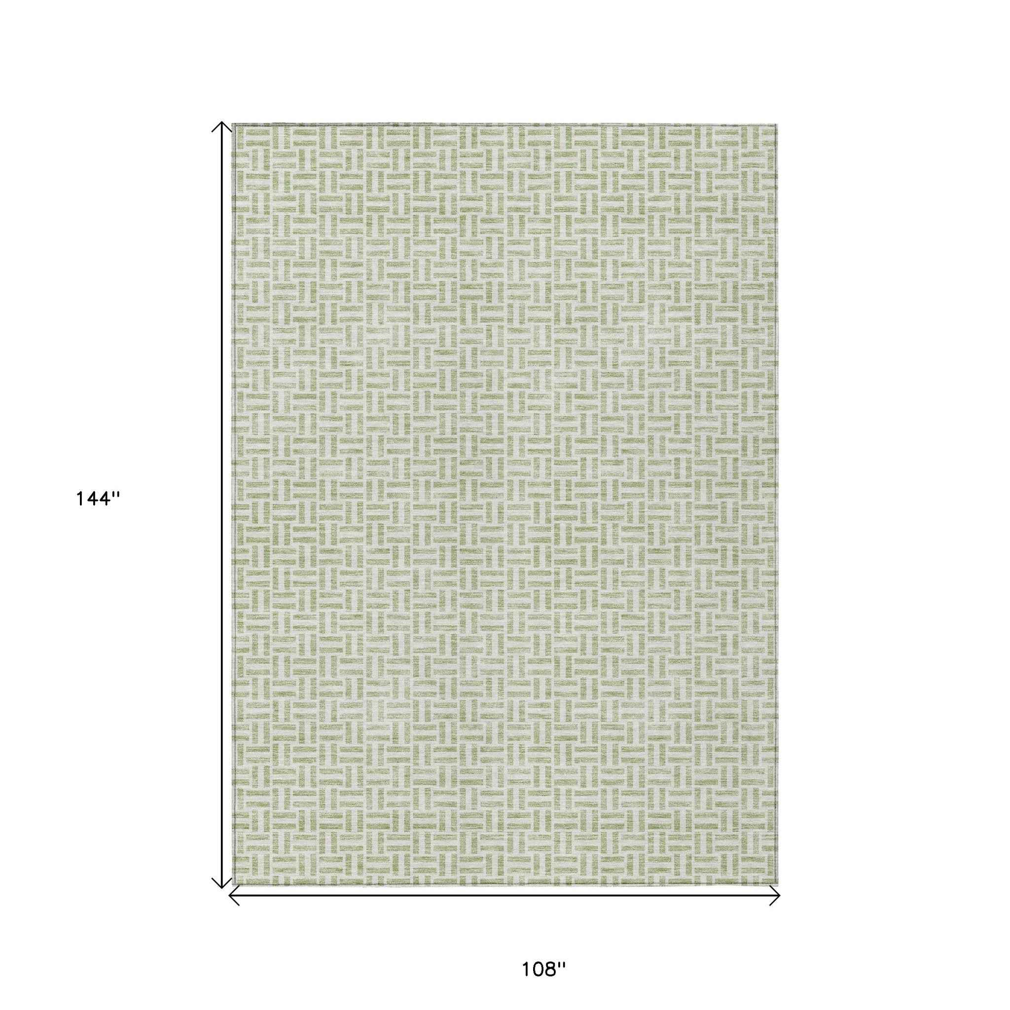 9' X 12' Artichoke Green And Gray Geometric Washable Indoor Outdoor Area Rug