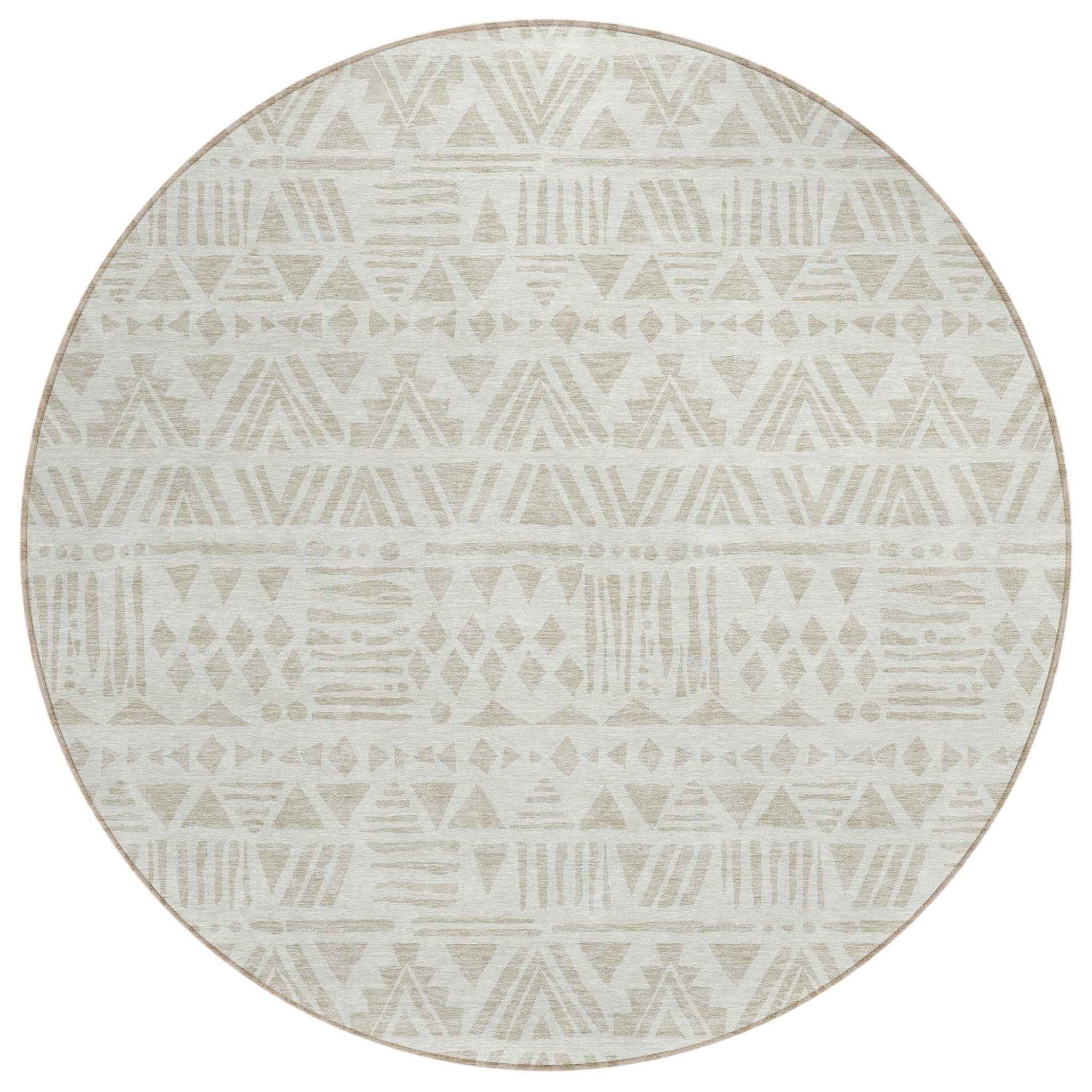 8' Ivory And Beige Round Southwestern Washable Indoor Outdoor Area Rug