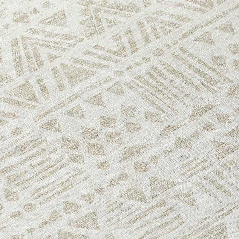 8' Ivory And Beige Round Southwestern Washable Indoor Outdoor Area Rug