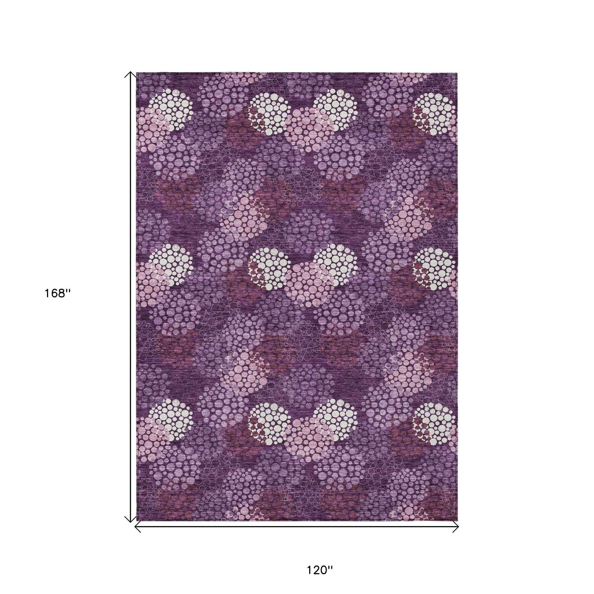 10' X 14' Eggplant Lavender And Ivory Polka Dot Washable Indoor Outdoor Area Rug