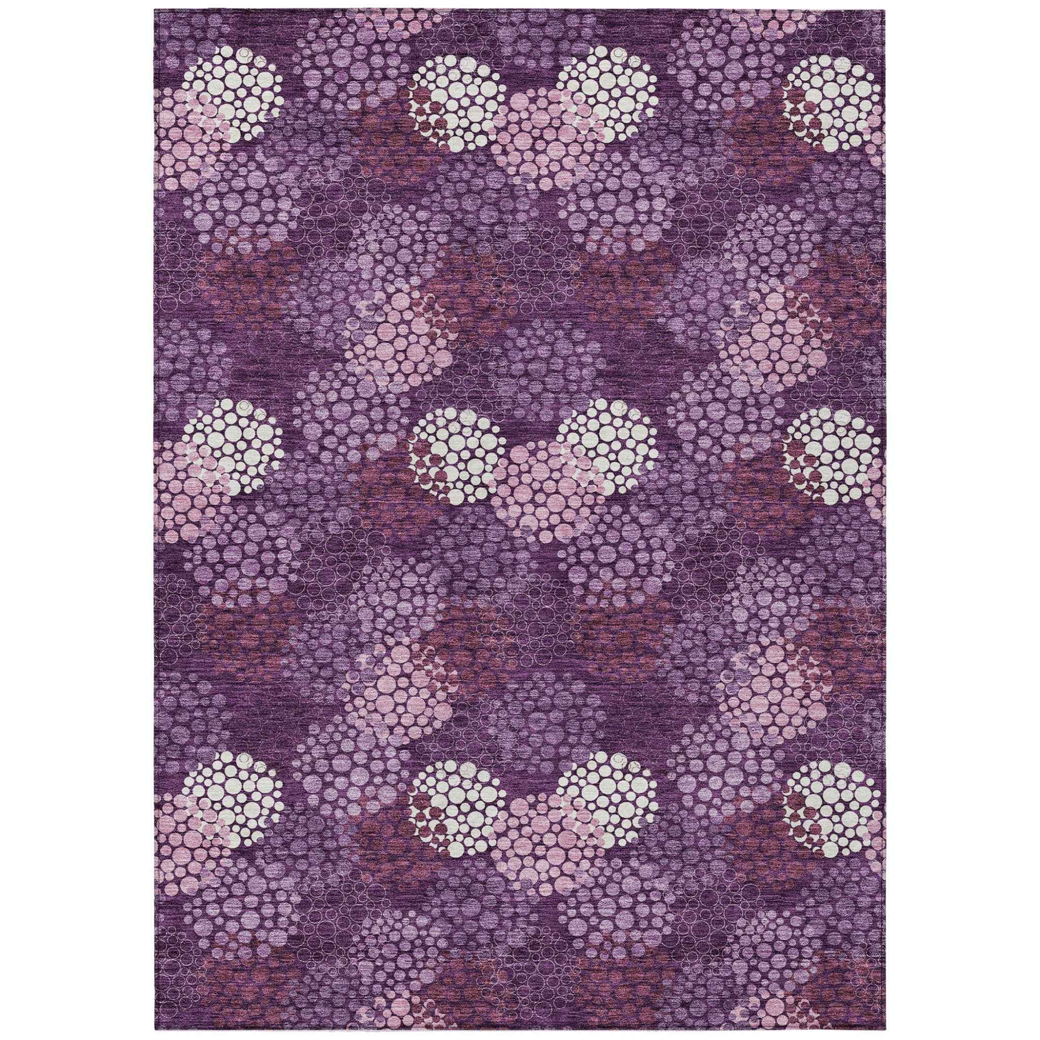 10' X 14' Eggplant Lavender And Ivory Polka Dot Washable Indoor Outdoor Area Rug