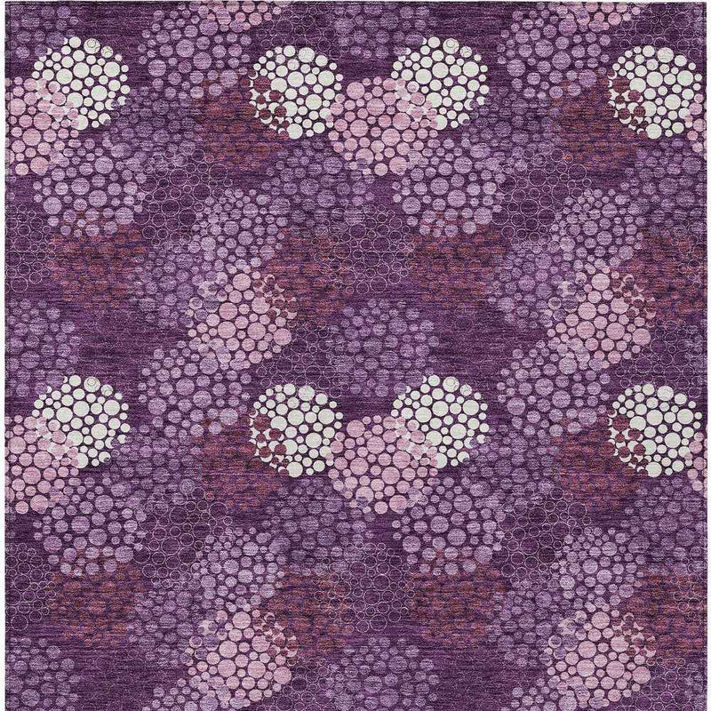 10' X 14' Eggplant Lavender And Ivory Polka Dot Washable Indoor Outdoor Area Rug