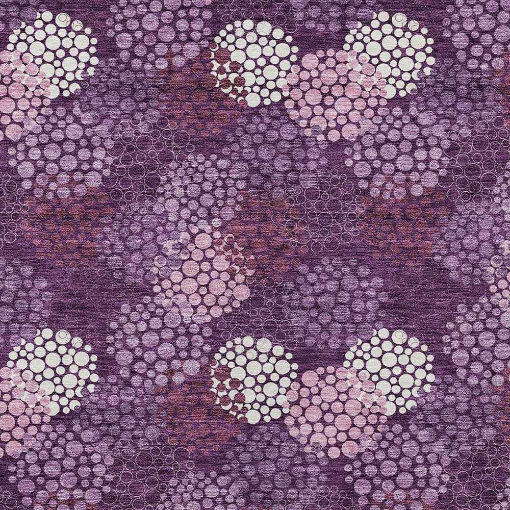 10' X 14' Eggplant Lavender And Ivory Polka Dot Washable Indoor Outdoor Area Rug