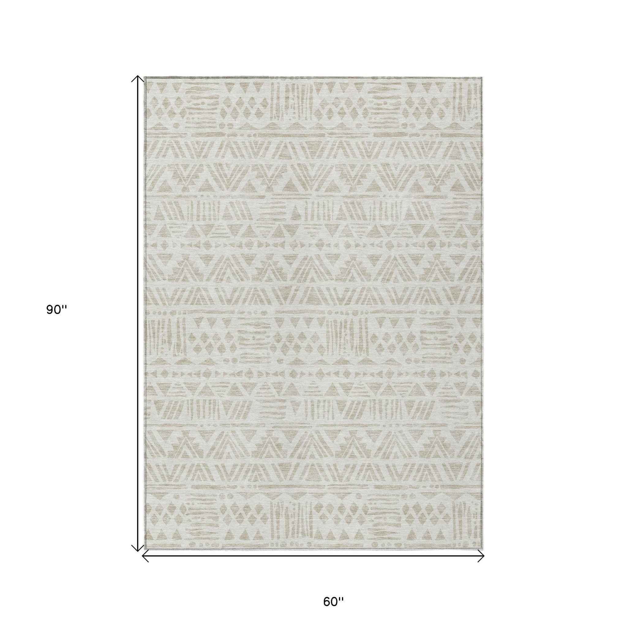 5' X 8' Ivory And Beige Southwestern Washable Indoor Outdoor Area Rug
