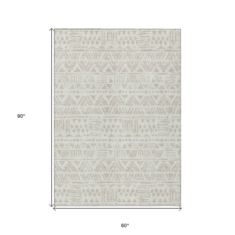 5' X 8' Ivory And Beige Southwestern Washable Indoor Outdoor Area Rug