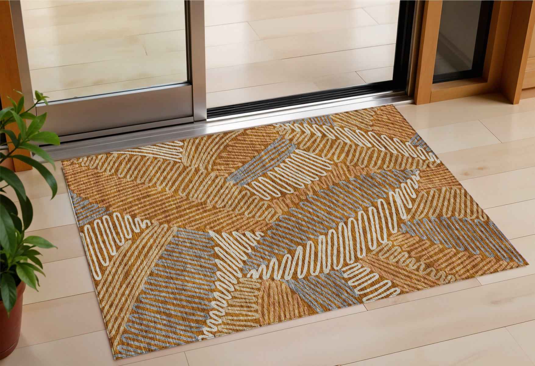 3' X 5' Orange Beige And Gray Floral Washable Indoor Outdoor Area Rug