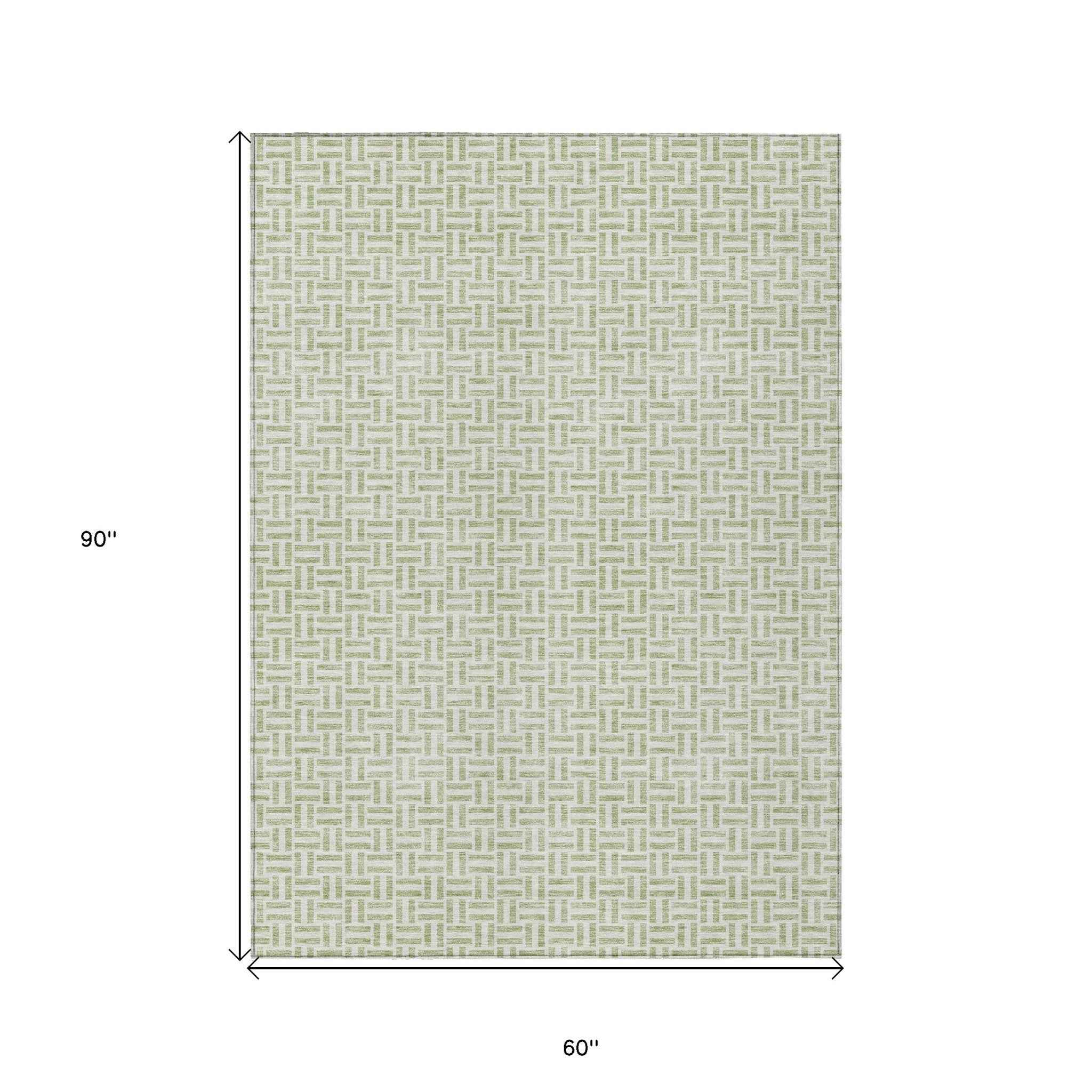 5' X 8' Artichoke Green And Gray Geometric Washable Indoor Outdoor Area Rug