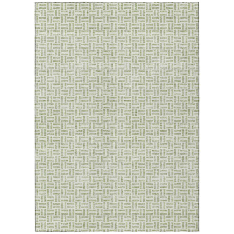5' X 8' Artichoke Green And Gray Geometric Washable Indoor Outdoor Area Rug