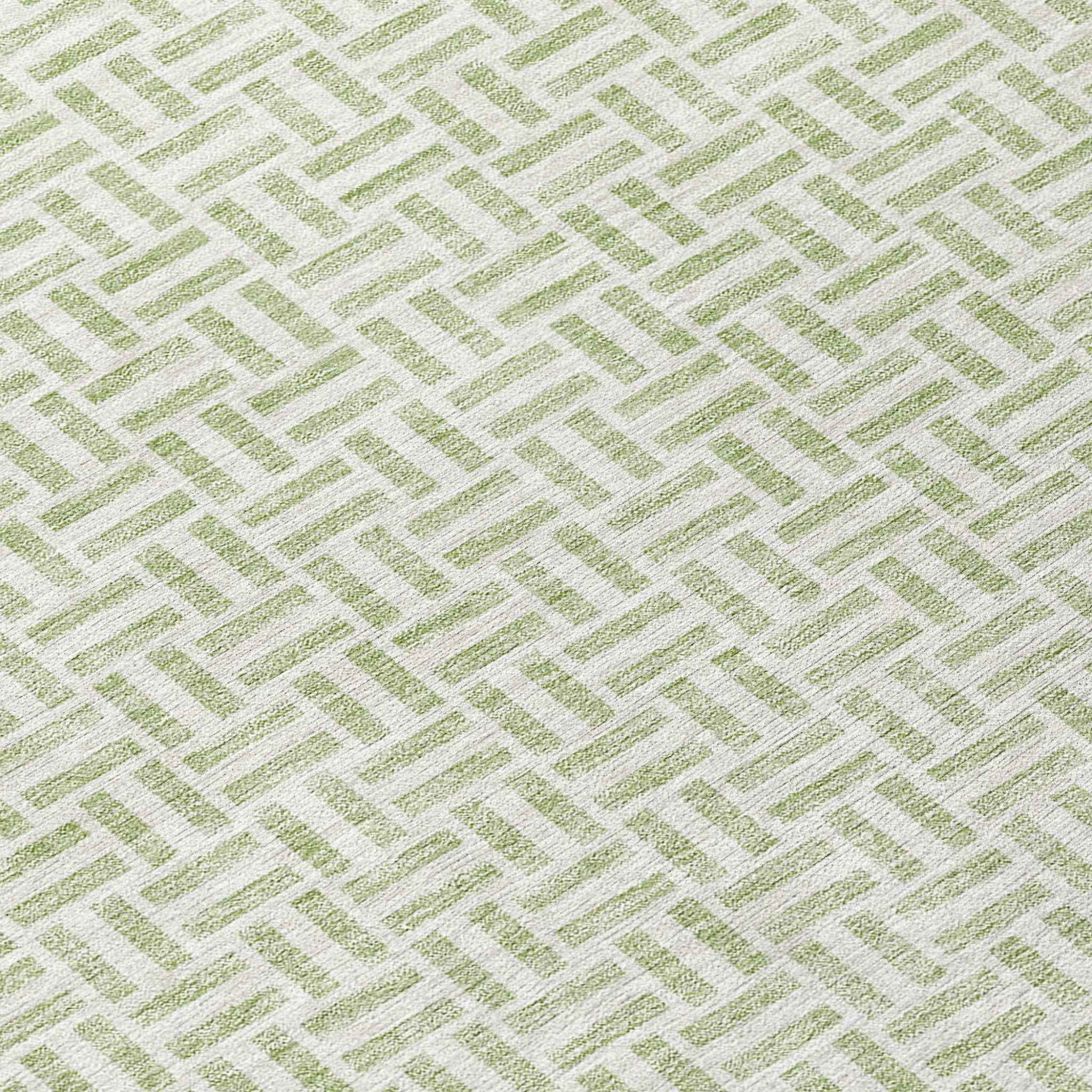 8' Artichoke Green And Gray Round Geometric Washable Indoor Outdoor Area Rug