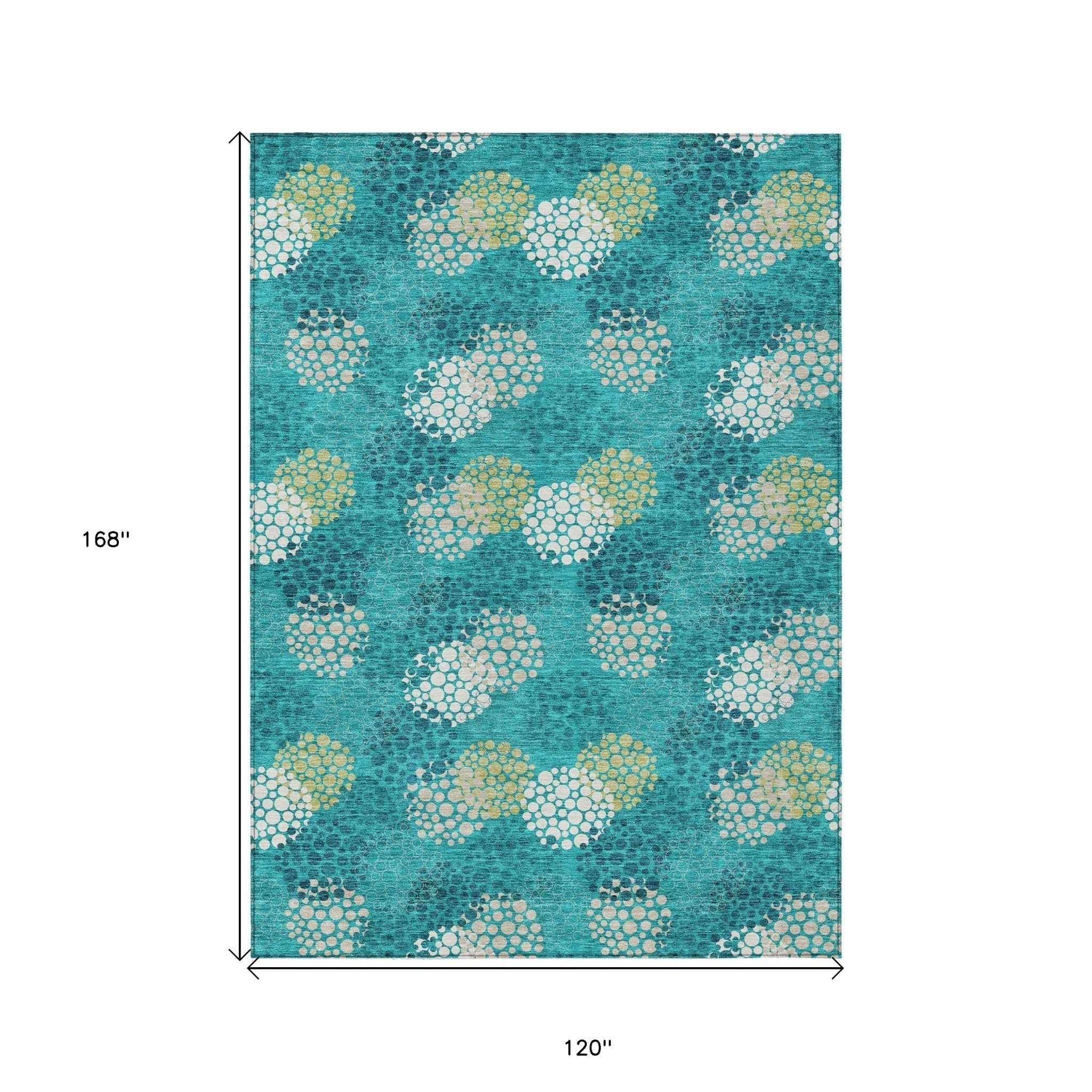 10' X 14' Emerald Gray And Ivory Polka Dot Washable Indoor Outdoor Area Rug