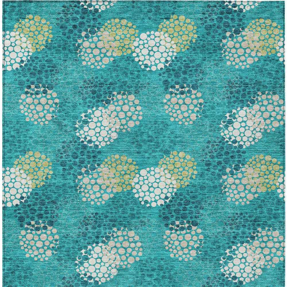 10' X 14' Emerald Gray And Ivory Polka Dot Washable Indoor Outdoor Area Rug