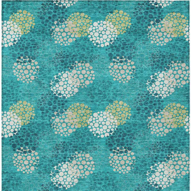 10' X 14' Emerald Gray And Ivory Polka Dot Washable Indoor Outdoor Area Rug