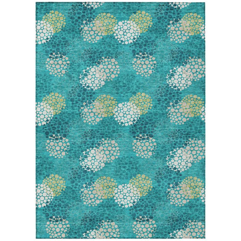 10' X 14' Emerald Gray And Ivory Polka Dot Washable Indoor Outdoor Area Rug