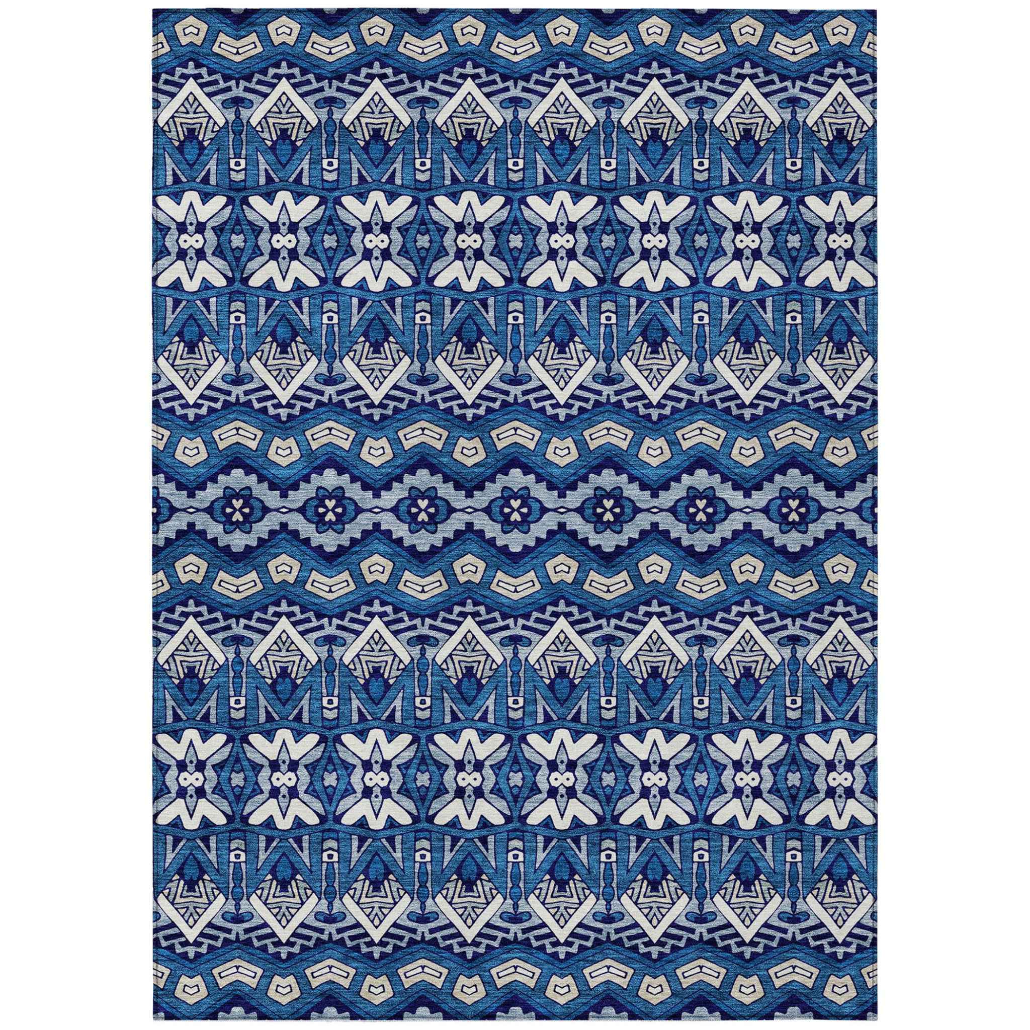 8' X 10' Navy Blue And Ivory Moroccan Washable Indoor Outdoor Area Rug
