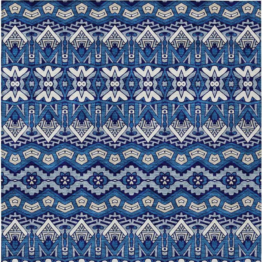 8' X 10' Navy Blue And Ivory Moroccan Washable Indoor Outdoor Area Rug