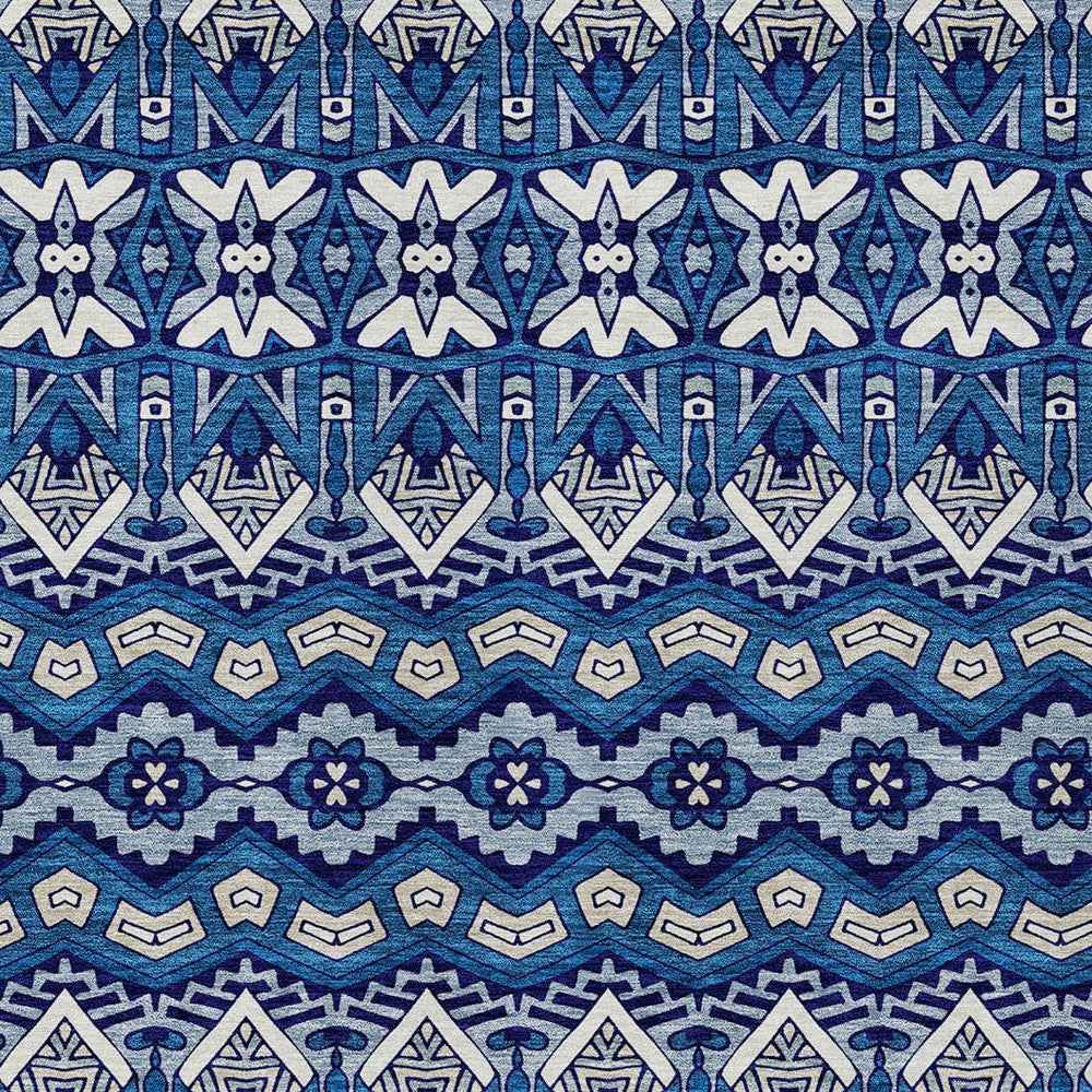 8' X 10' Navy Blue And Ivory Moroccan Washable Indoor Outdoor Area Rug