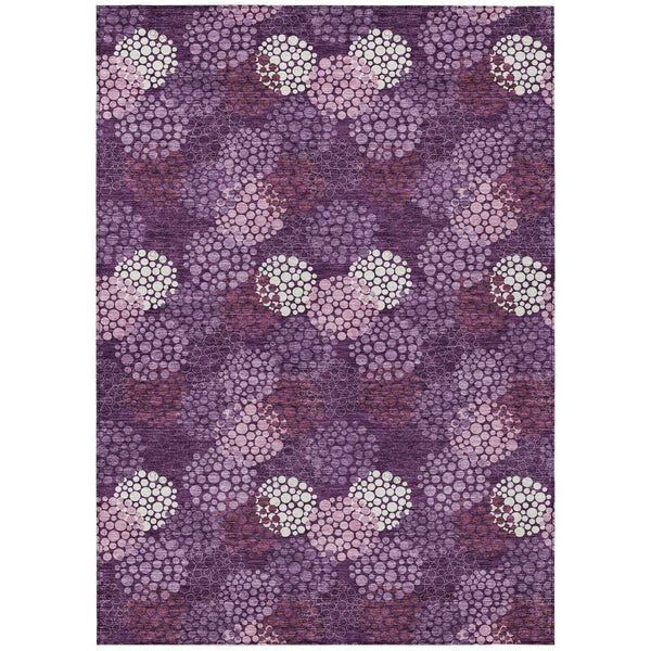 5' X 8' Eggplant Lavender And Ivory Polka Dot Washable Indoor Outdoor Area Rug