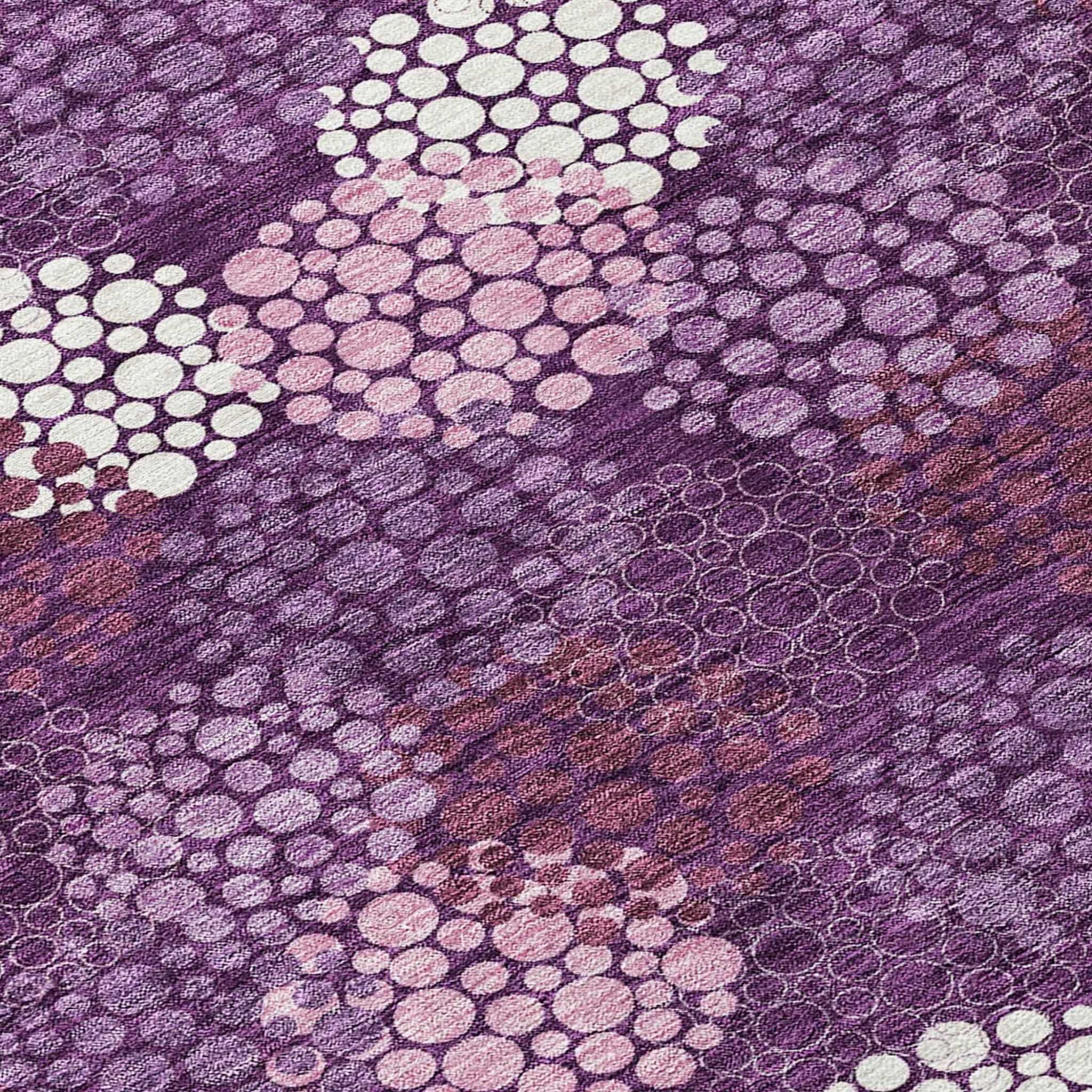 5' X 8' Eggplant Lavender And Ivory Polka Dot Washable Indoor Outdoor Area Rug