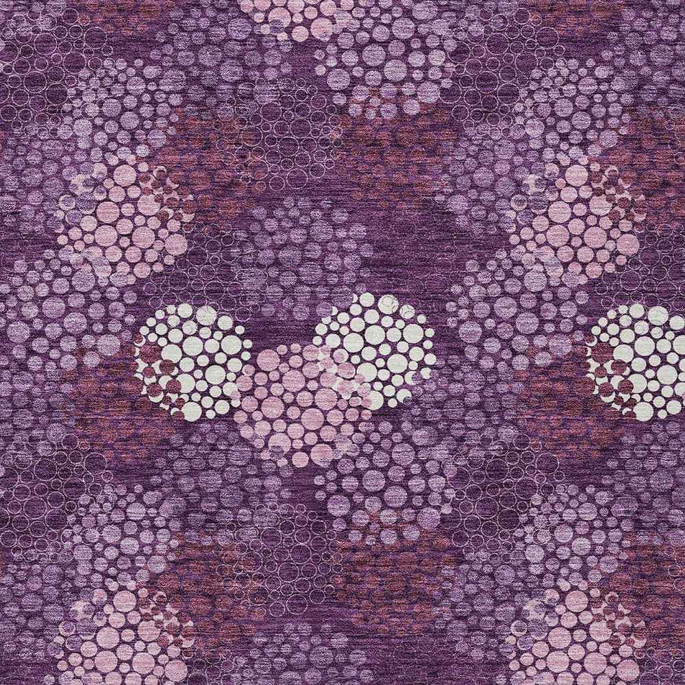 5' X 8' Eggplant Lavender And Ivory Polka Dot Washable Indoor Outdoor Area Rug