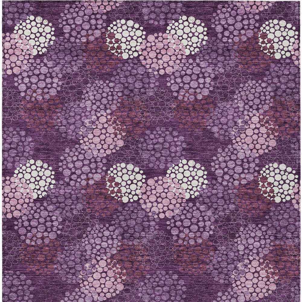 5' X 8' Eggplant Lavender And Ivory Polka Dot Washable Indoor Outdoor Area Rug