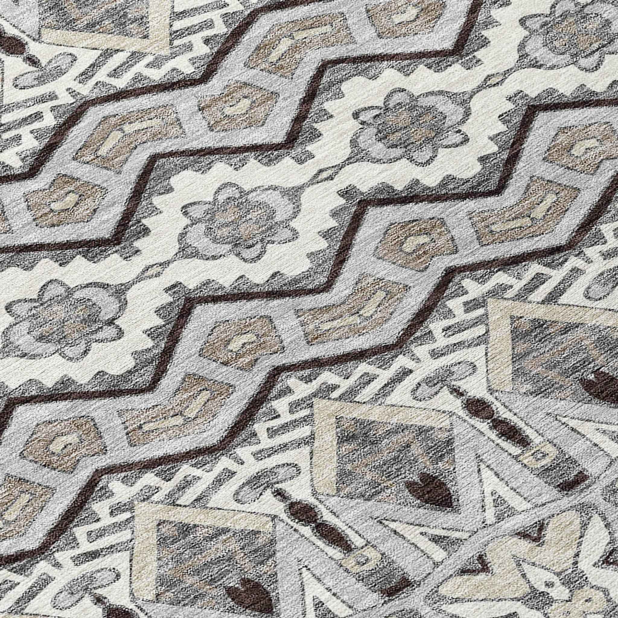 10' X 14' Gray Brown And Ivory Moroccan Washable Indoor Outdoor Area Rug