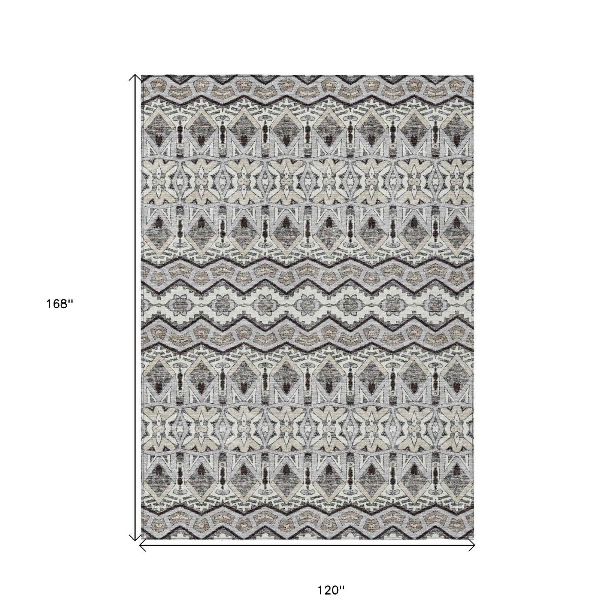 10' X 14' Gray Brown And Ivory Moroccan Washable Indoor Outdoor Area Rug