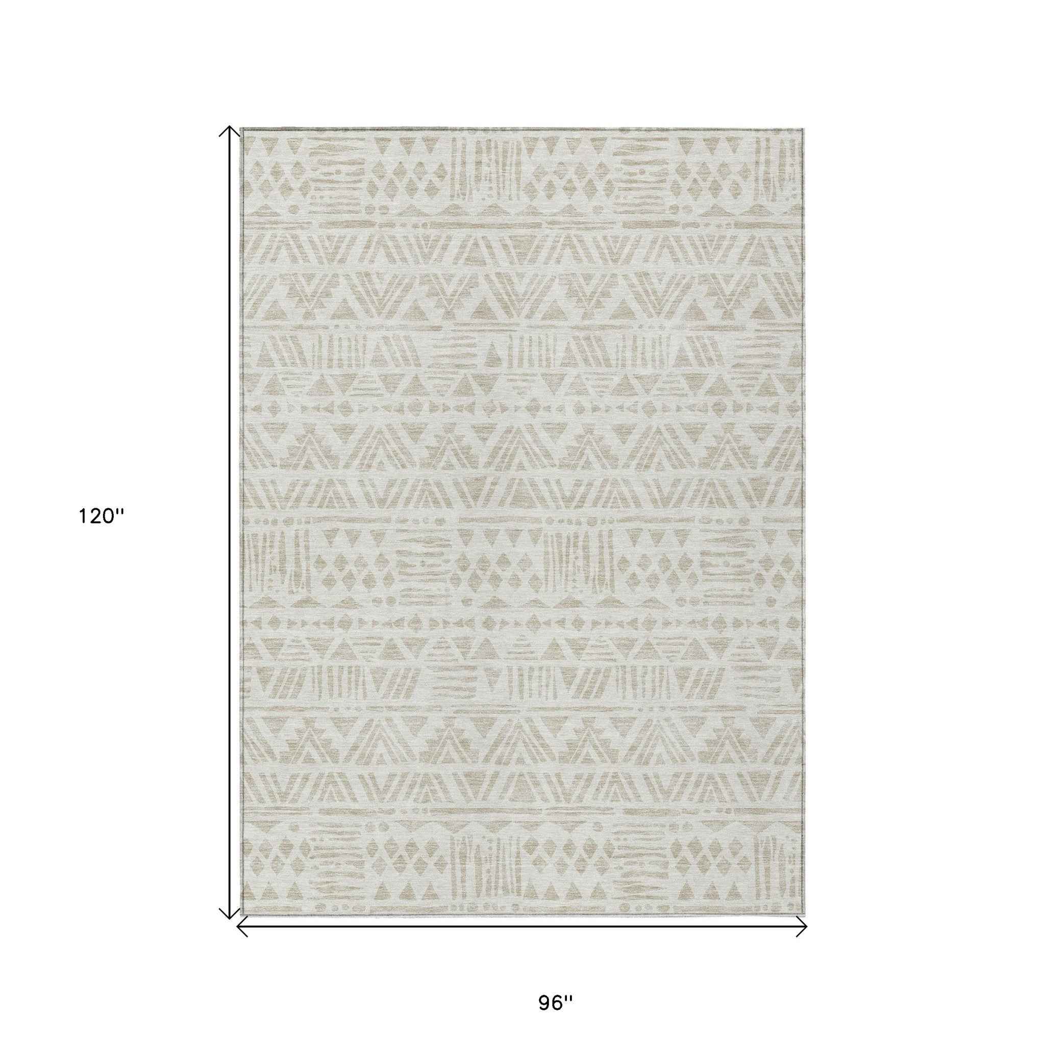 8' X 10' Ivory And Beige Southwestern Washable Indoor Outdoor Area Rug